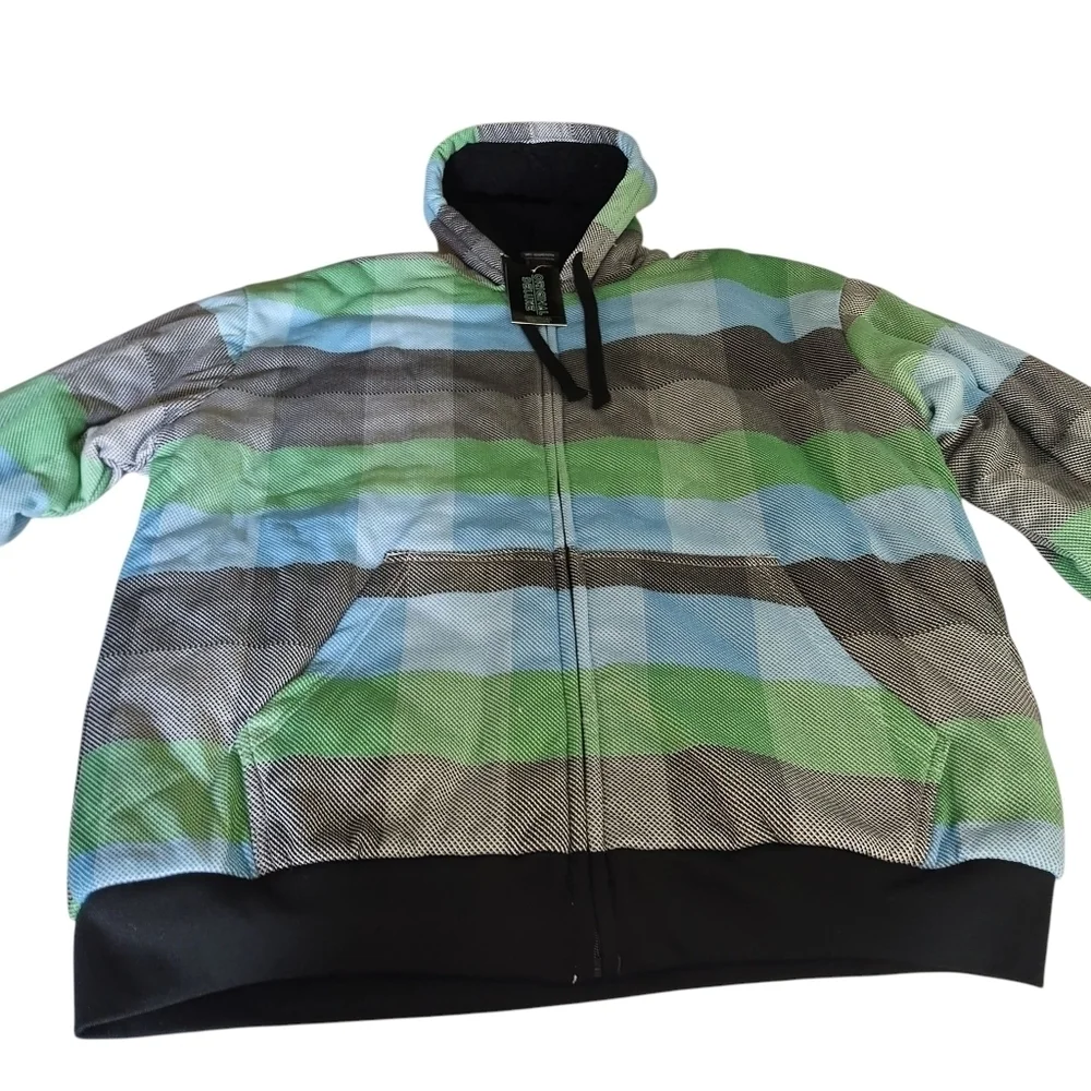 Original Deluxe Mens Hooded Jacket Multicolor Plaid Faux Sherpa Lined Sz 3XL NWT